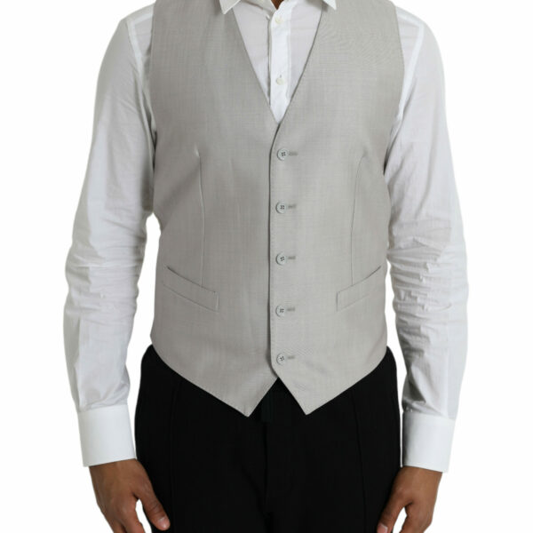 Dolce & Gabbana Light Gray Wool Formal Dress Waistcoat Vest