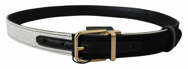 Dolce & Gabbana White Black Patchwork Gold Metal Buckle Belt - Image 3