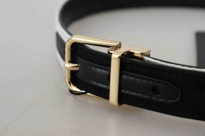 Dolce & Gabbana White Black Patchwork Gold Metal Buckle Belt - Image 4