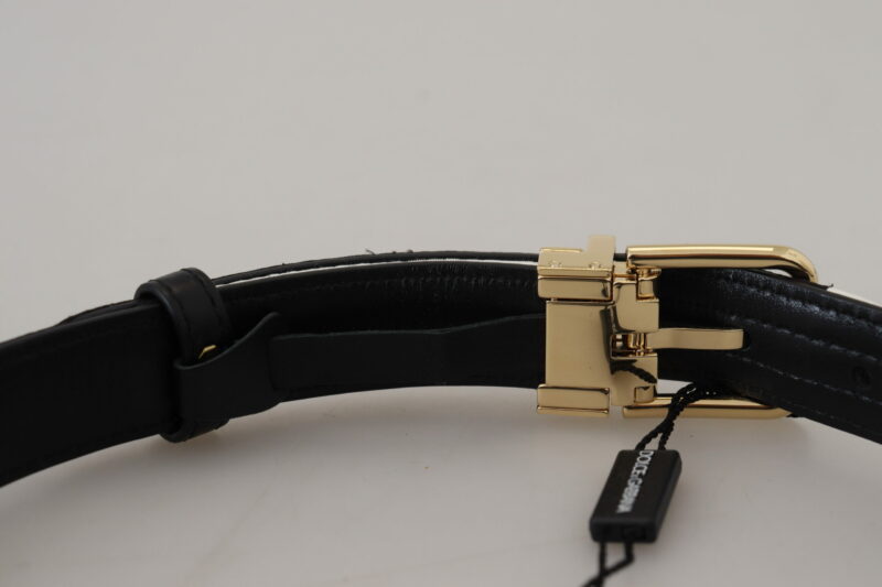 Dolce & Gabbana White Black Patchwork Gold Metal Buckle Belt - Image 5
