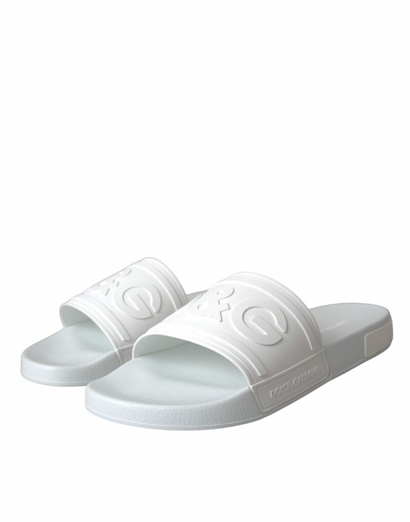 Dolce & Gabbana White Rubber Slides Sandals Beachwear Shoes - Image 3