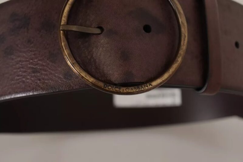 Dolce & Gabbana Dark Brown Wide Calf Leather Logo Round Buckle Belt - Image 7