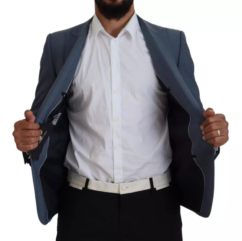Dolce & Gabbana Blue Wool Stretch Slim Fit Jacket Blazer - Image 6