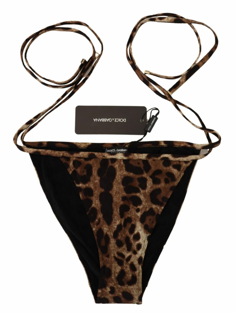 Dolce & Gabbana Brown Leopard Print Swimsuit Swimwear Bikini Bottom - Image 4