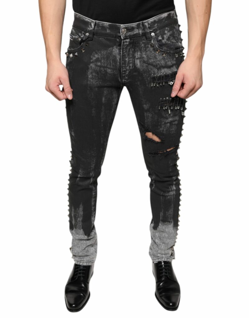 Dolce & Gabbana Black Embellished Cotton Skinny Denim Jeans - Image 2