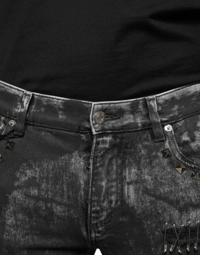 Dolce & Gabbana Black Embellished Cotton Skinny Denim Jeans - Image 5