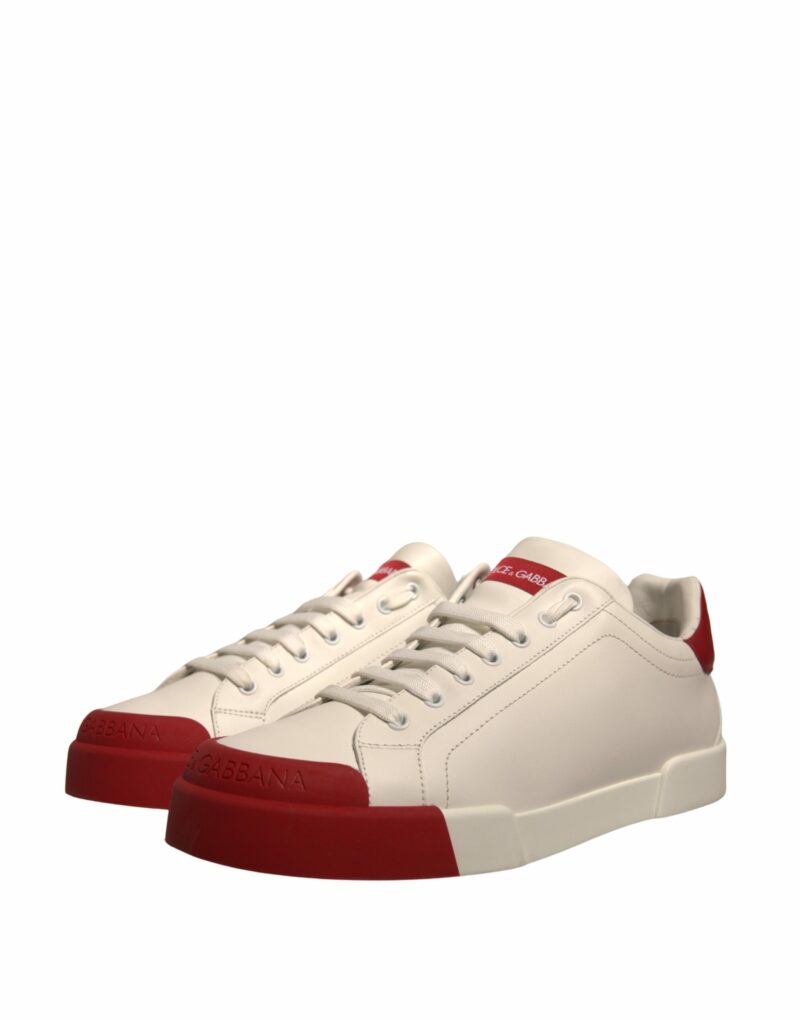 Dolce & Gabbana White Leather Logo Portofino Sneakers Shoes - Image 3