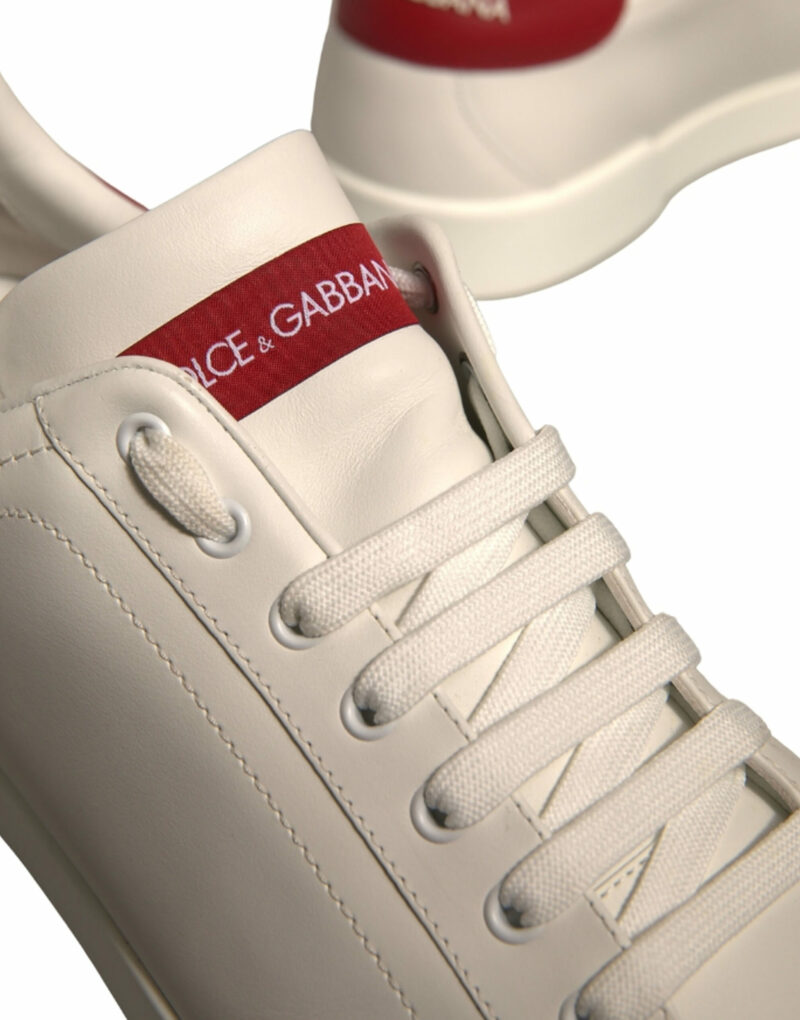 Dolce & Gabbana White Leather Logo Portofino Sneakers Shoes - Image 7