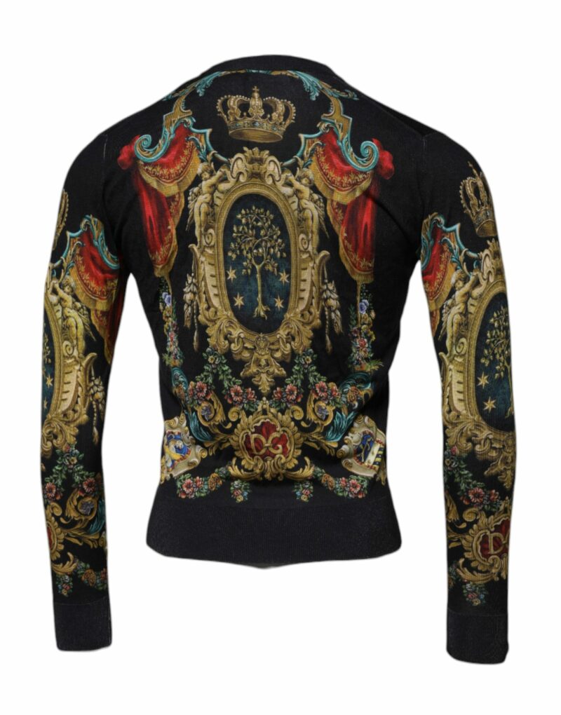 Dolce & Gabbana Black Heraldic DG Silk Round Neck Pullover Sweater - Image 2