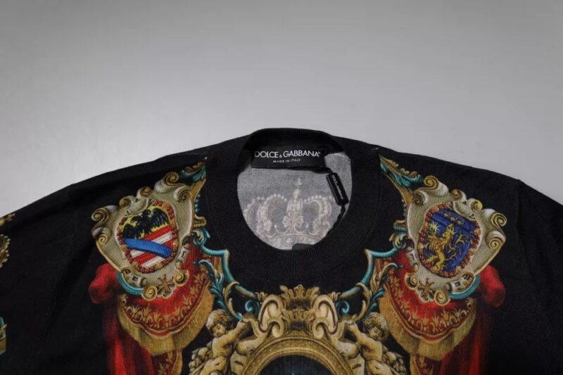 Dolce & Gabbana Black Heraldic DG Silk Round Neck Pullover Sweater - Image 5