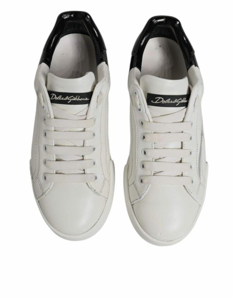 Dolce & Gabbana White Black Logo Portofino Men Sneaker Shoes - Image 3
