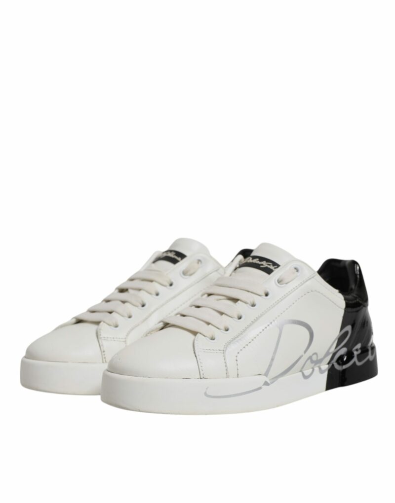 Dolce & Gabbana White Black Logo Portofino Men Sneaker Shoes - Image 4