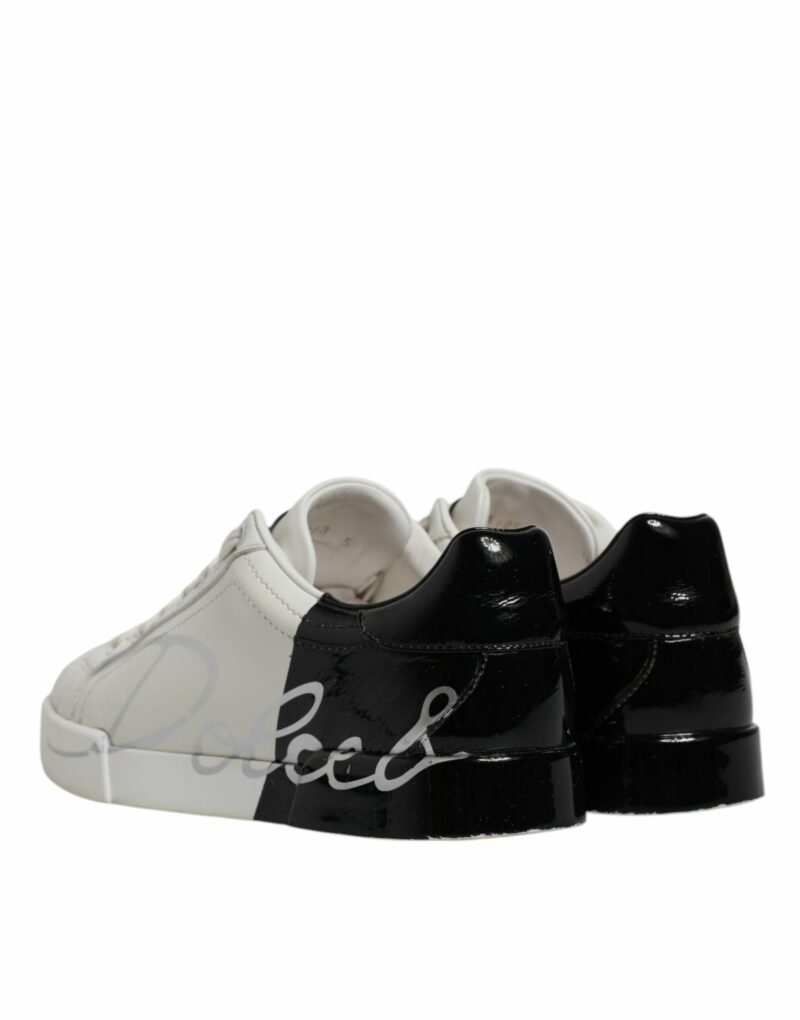 Dolce & Gabbana White Black Logo Portofino Men Sneaker Shoes - Image 5