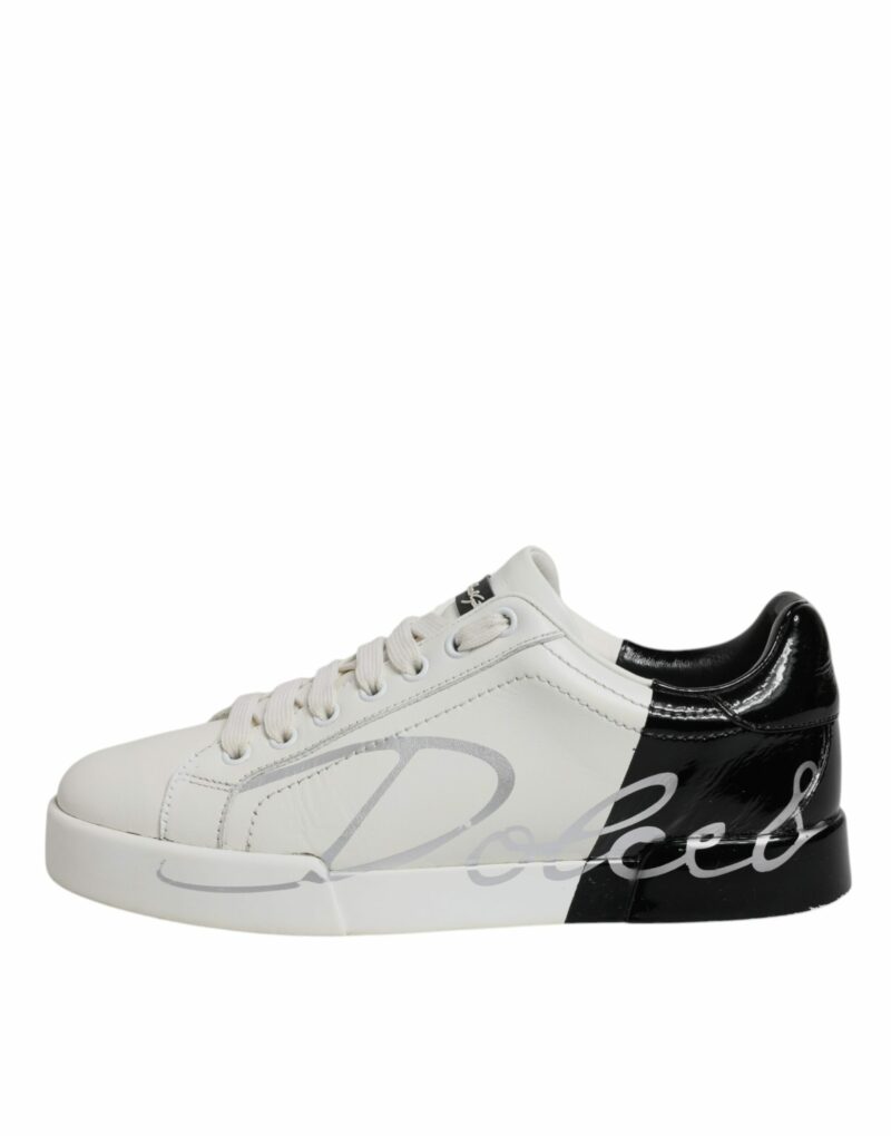 Dolce & Gabbana White Black Logo Portofino Men Sneaker Shoes - Image 6