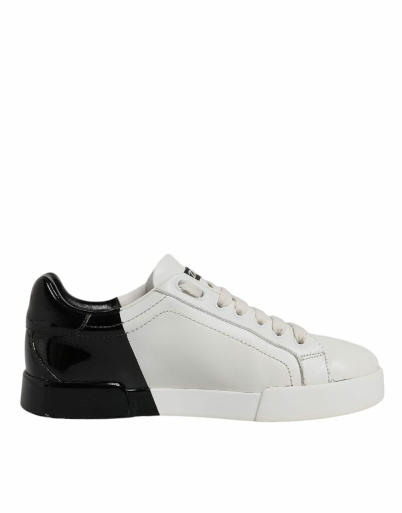 Dolce & Gabbana White Black Logo Portofino Men Sneaker Shoes - Image 7