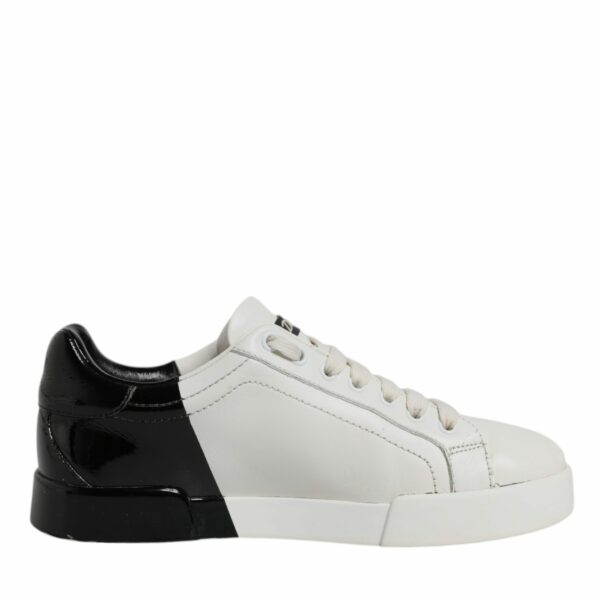 Dolce & Gabbana White Black Logo Portofino Men Sneaker Shoes