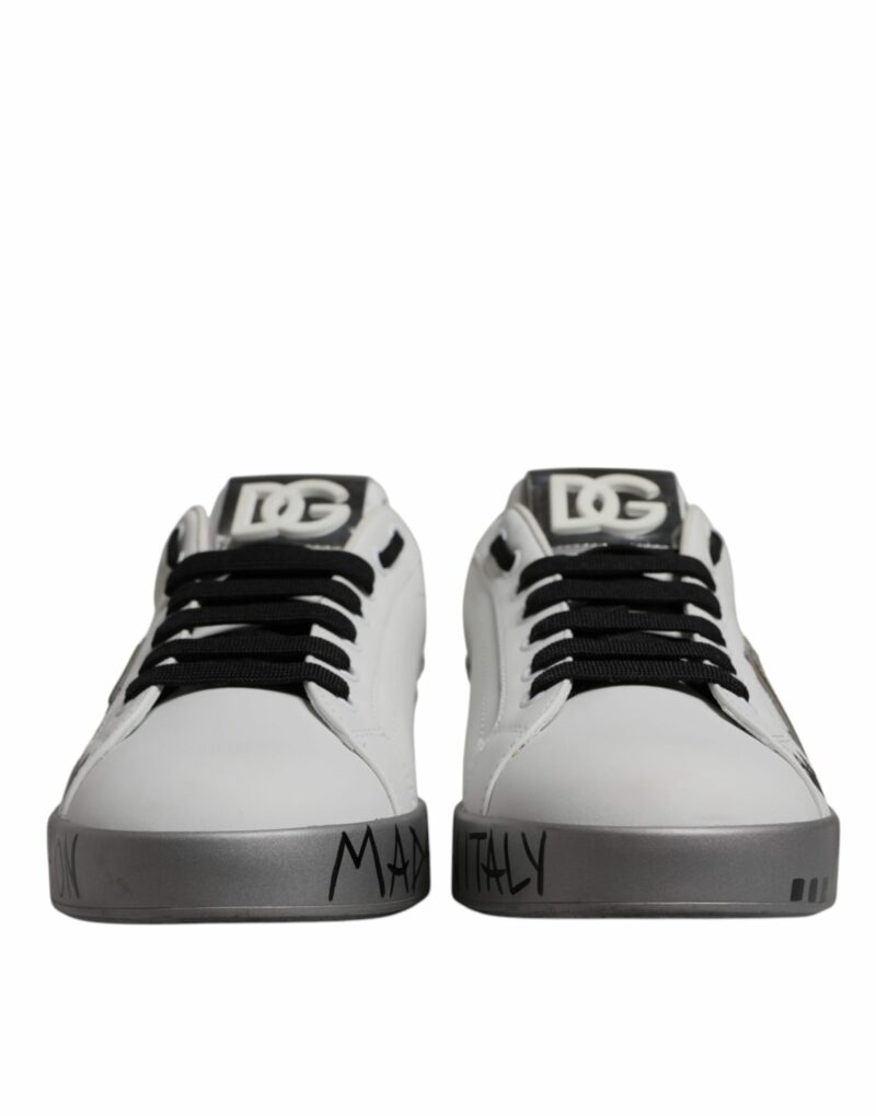 Dolce & Gabbana White Silver Crystal Logo Portofino Sneakers Shoes - Image 2