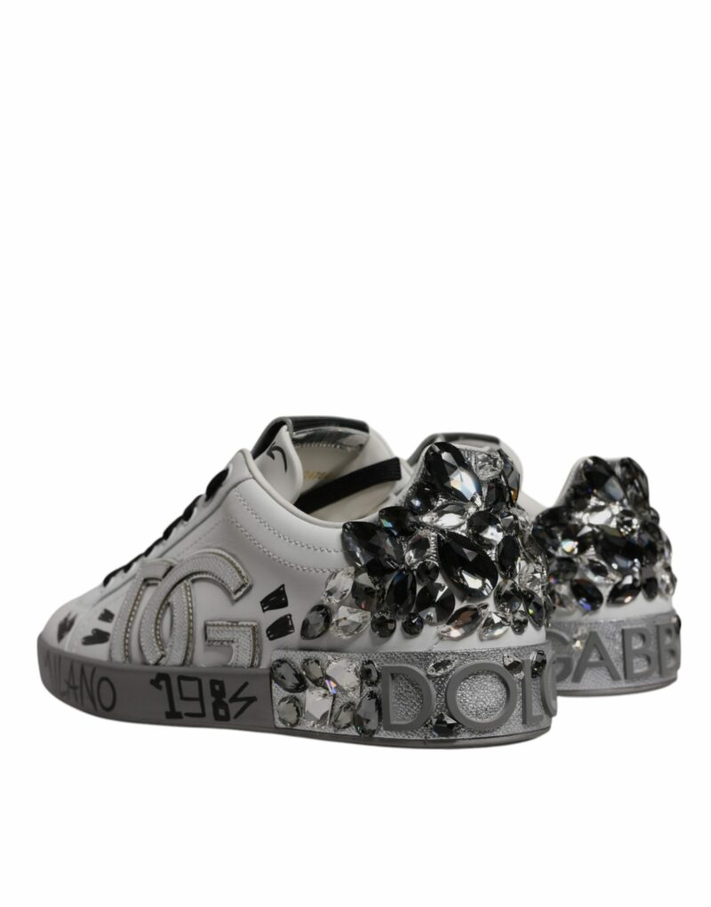 Dolce & Gabbana White Silver Crystal Logo Portofino Sneakers Shoes - Image 4