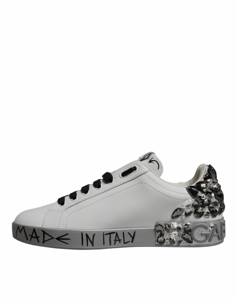 Dolce & Gabbana White Silver Crystal Logo Portofino Sneakers Shoes - Image 5