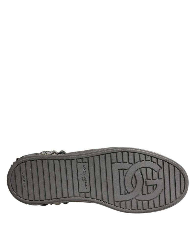 Dolce & Gabbana White Silver Crystal Logo Portofino Sneakers Shoes - Image 7