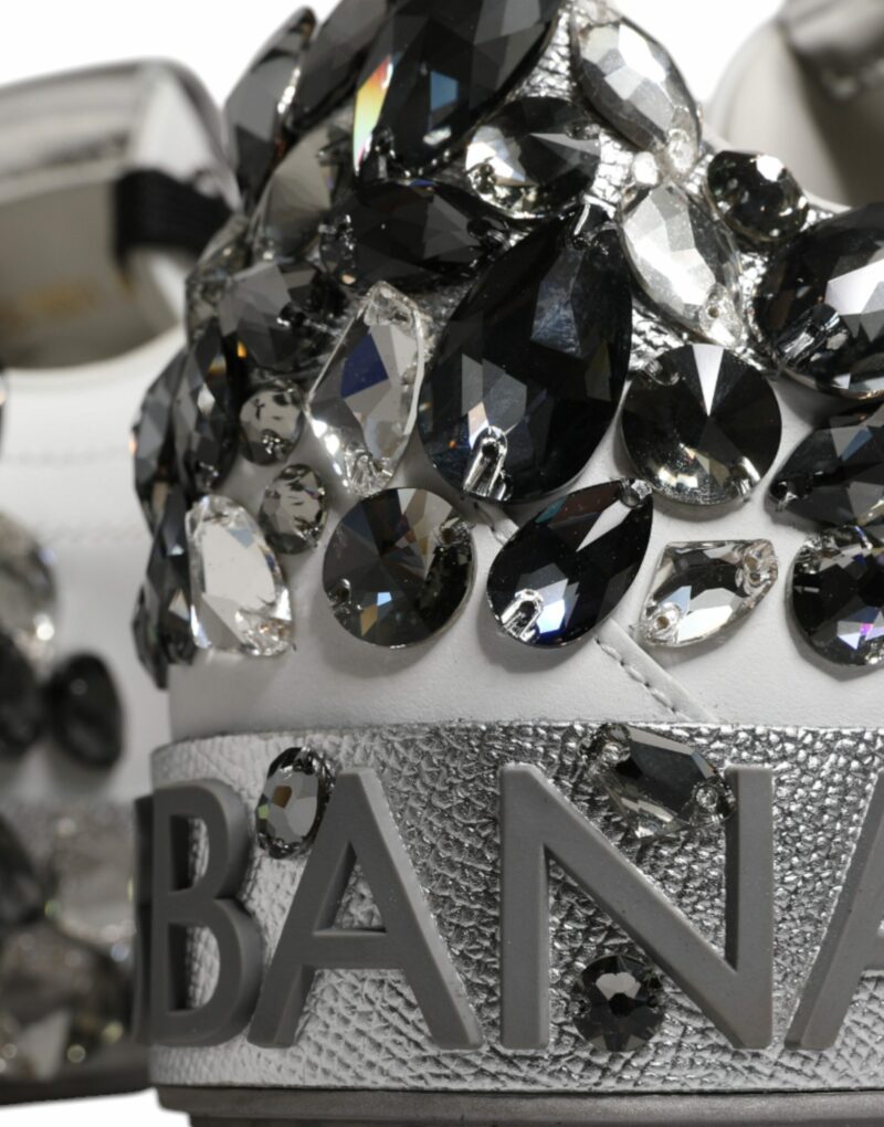 Dolce & Gabbana White Silver Crystal Logo Portofino Sneakers Shoes - Image 8
