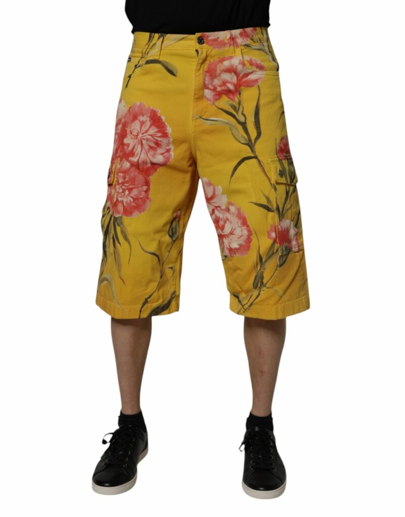 Dolce & Gabbana Yellow Floral Cargo Denim Men Bermuda Shorts - Image 2