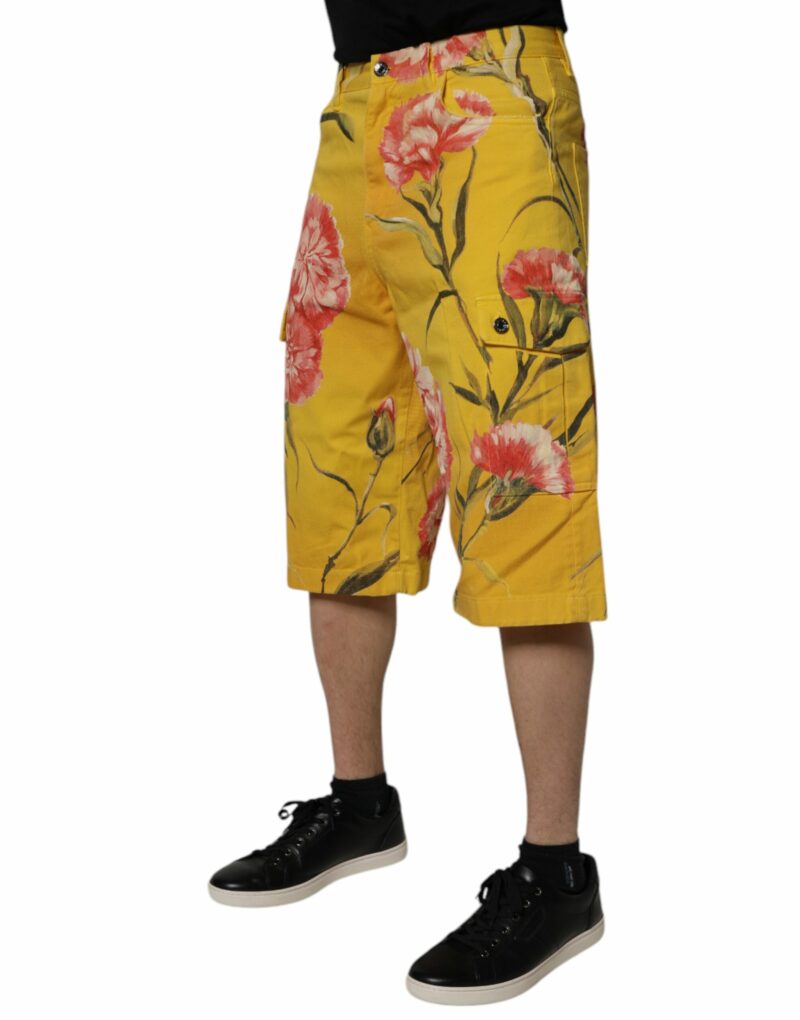 Dolce & Gabbana Yellow Floral Cargo Denim Men Bermuda Shorts - Image 3