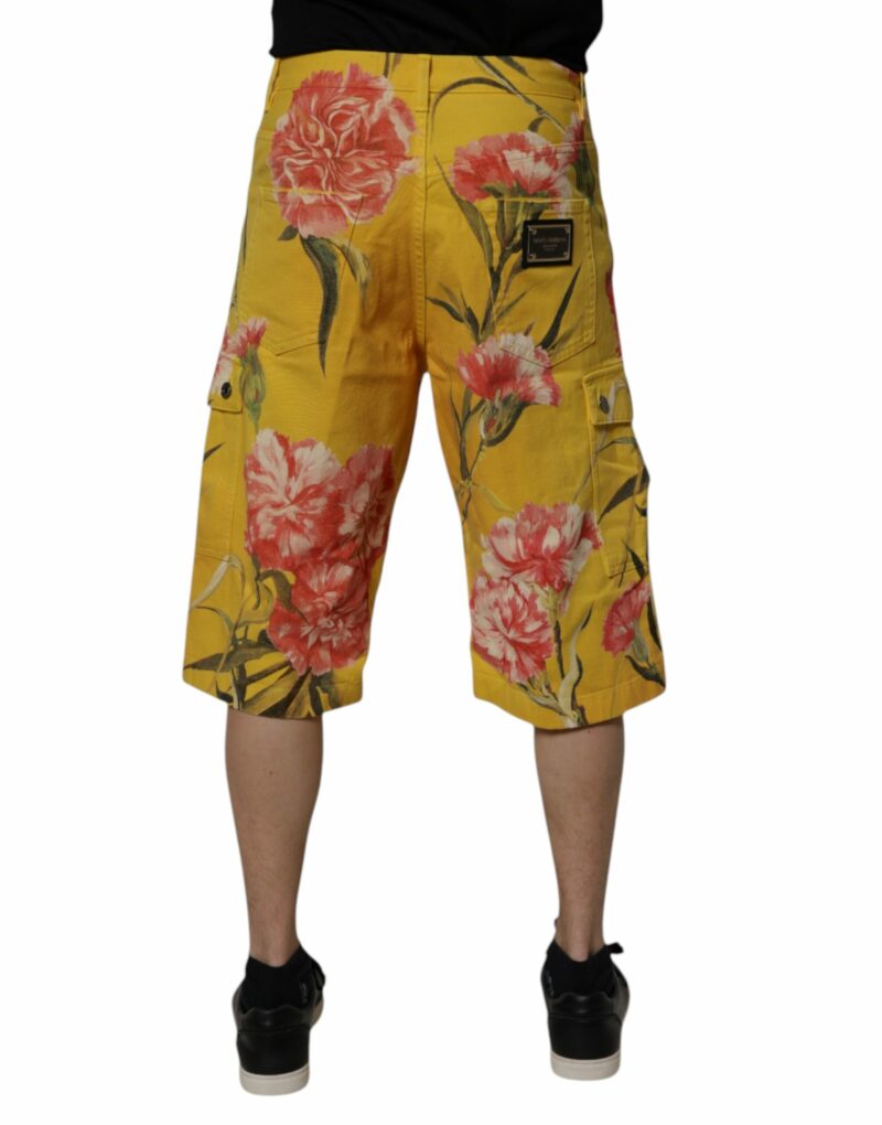 Dolce & Gabbana Yellow Floral Cargo Denim Men Bermuda Shorts - Image 4