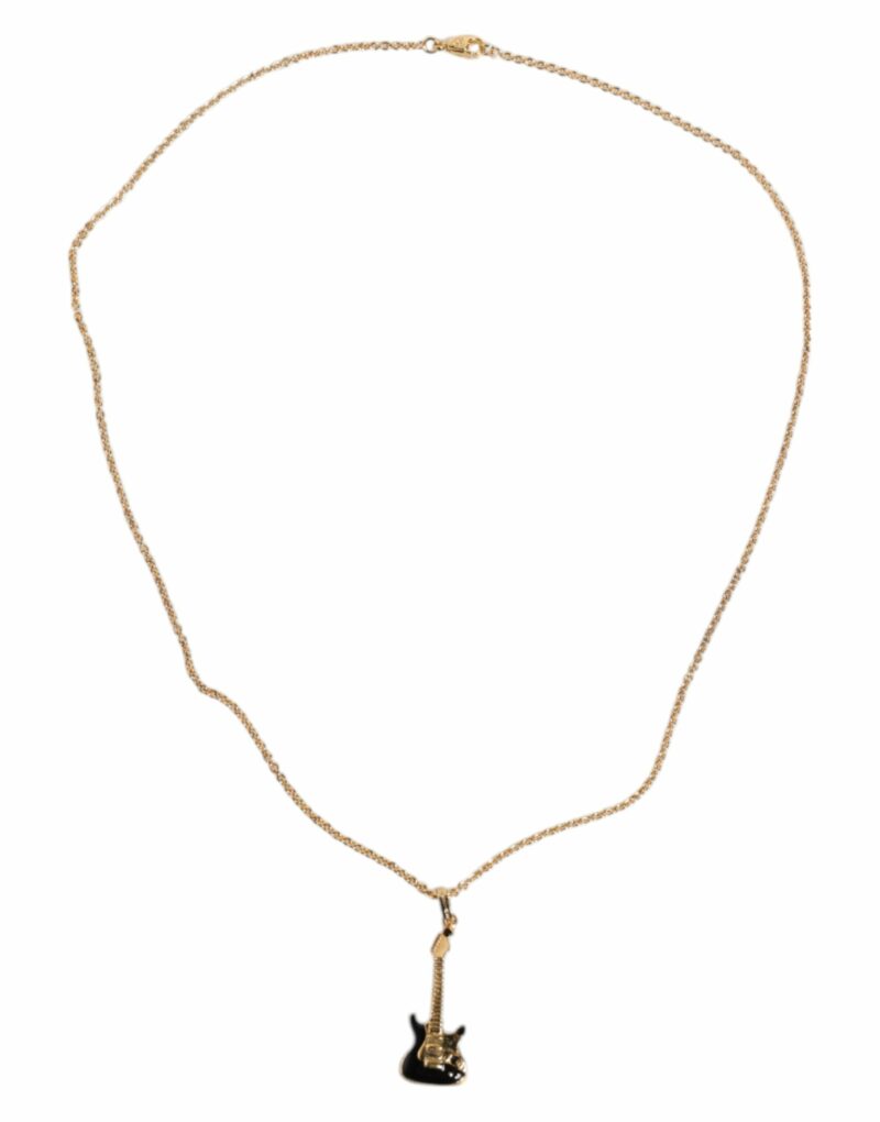 Dolce & Gabbana Gold Tone Chain Brass Crystal Guitar Pendant Necklace