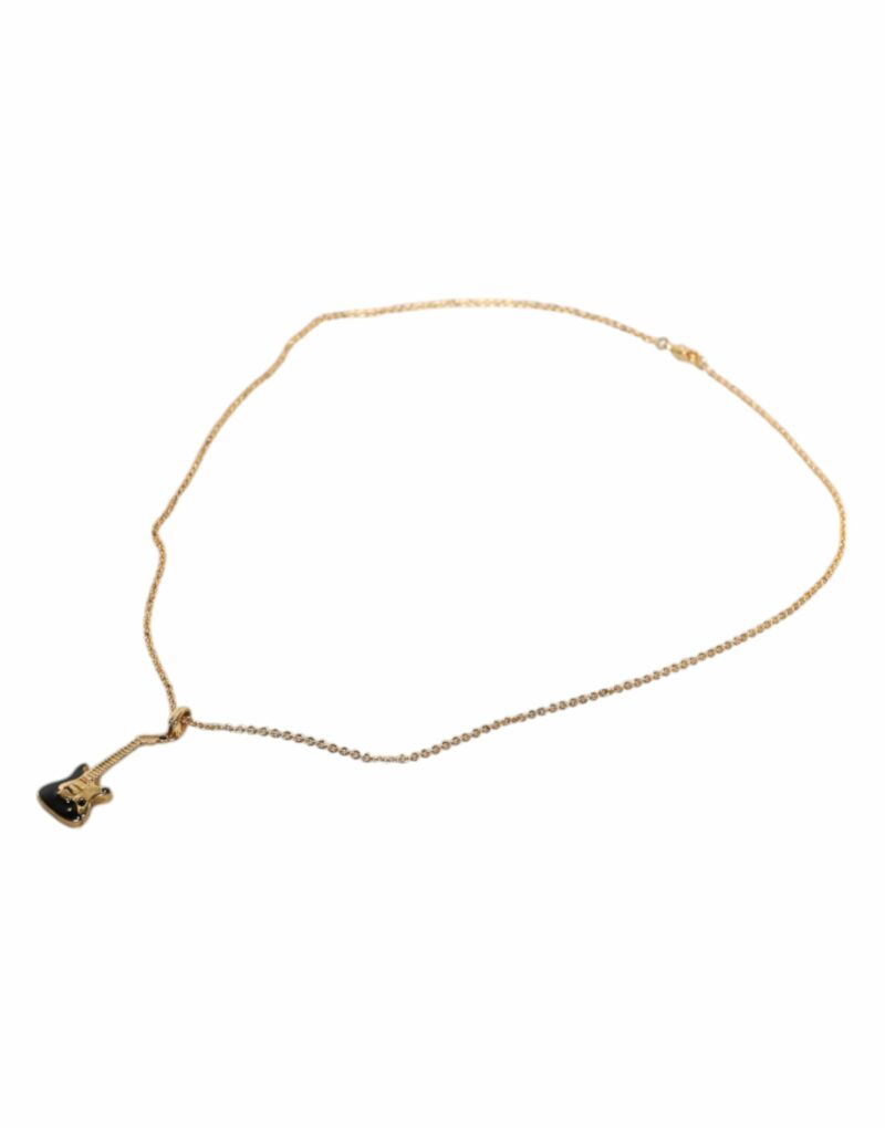 Dolce & Gabbana Gold Tone Chain Brass Crystal Guitar Pendant Necklace - Image 4