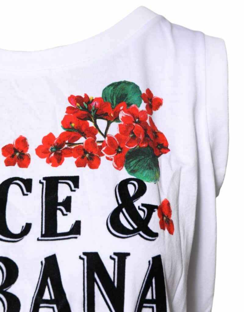 Dolce & Gabbana White Floral Printed Cotton Sleeveless T-shirt - Image 3