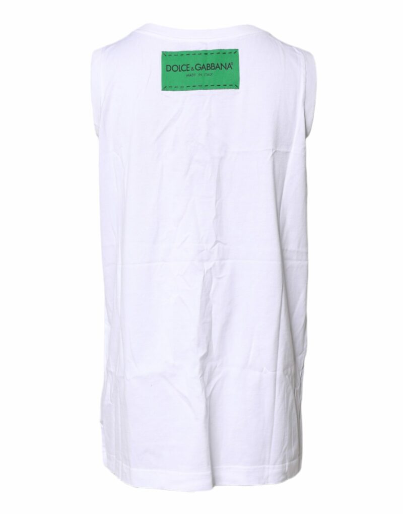 Dolce & Gabbana White Floral Printed Cotton Sleeveless T-shirt - Image 4