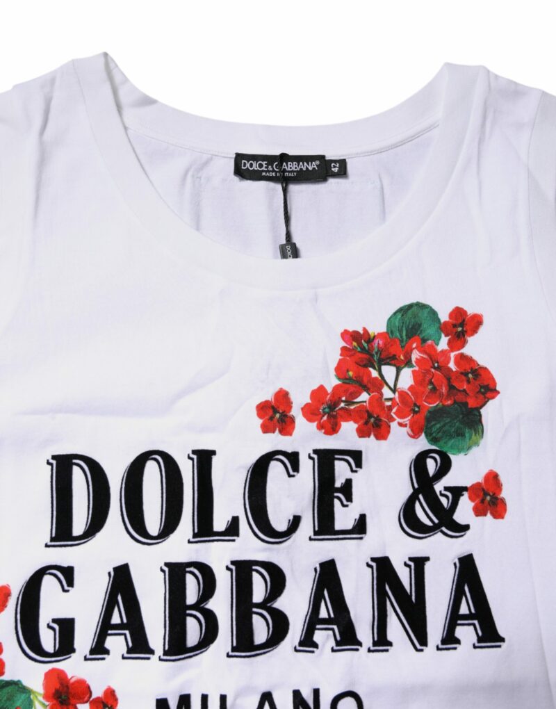 Dolce & Gabbana White Floral Printed Cotton Sleeveless T-shirt - Image 5