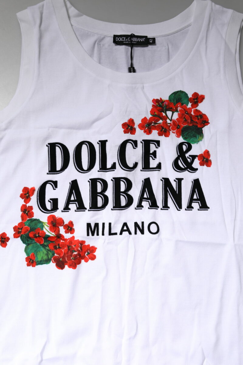 Dolce & Gabbana White Floral Printed Cotton Sleeveless T-shirt - Image 6