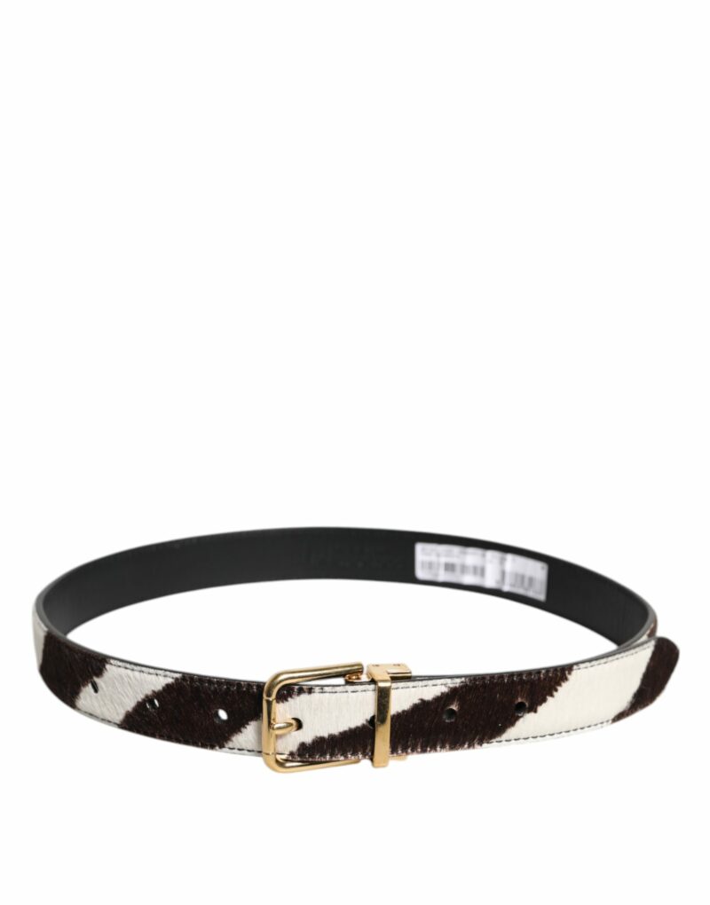 Dolce & Gabbana Black White Pony Leather Waist Buckle Belt - Image 2