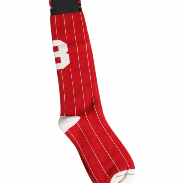Dolce & Gabbana Red Printed Cotton Mid Calf Men Socks