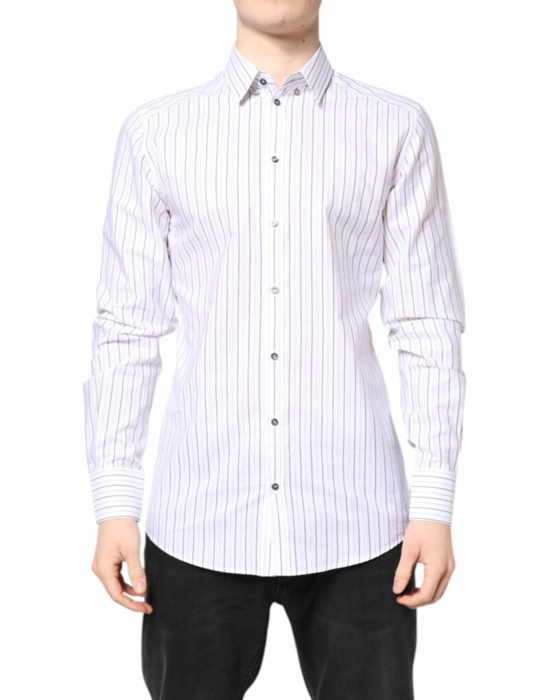 Dolce & Gabbana White Stripes Cotton GOLD Formal Dress Shirt - Image 2