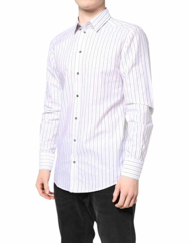 Dolce & Gabbana White Stripes Cotton GOLD Formal Dress Shirt - Image 3