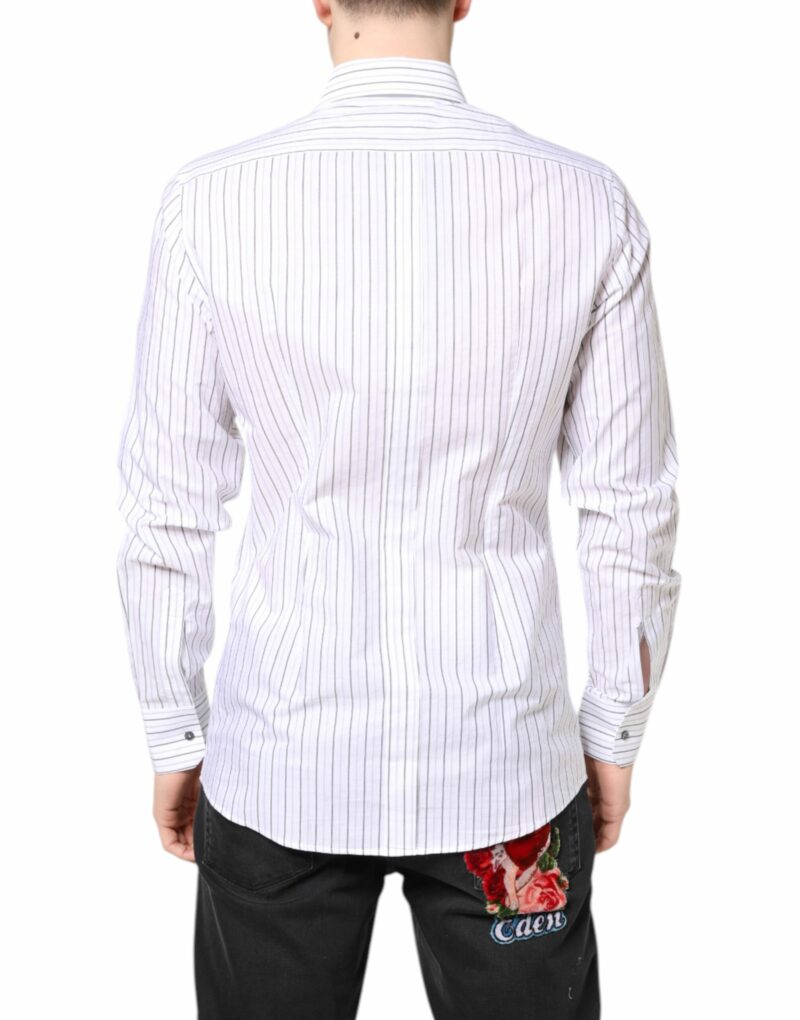 Dolce & Gabbana White Stripes Cotton GOLD Formal Dress Shirt - Image 4