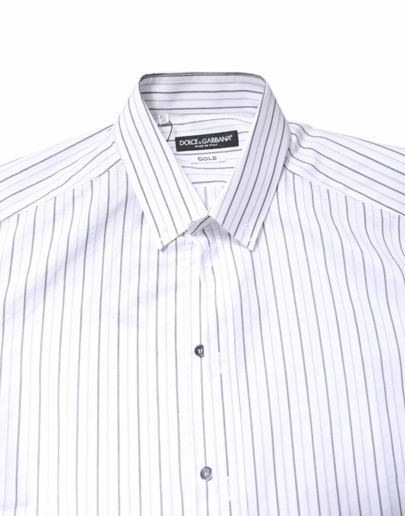 Dolce & Gabbana White Stripes Cotton GOLD Formal Dress Shirt - Image 5