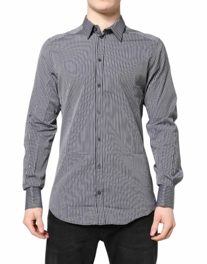 Dolce & Gabbana Black White Striped GOLD Formal Dress Shirt - Image 2