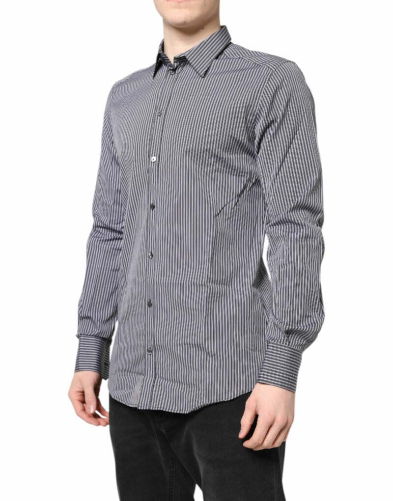 Dolce & Gabbana Black White Striped GOLD Formal Dress Shirt - Image 3
