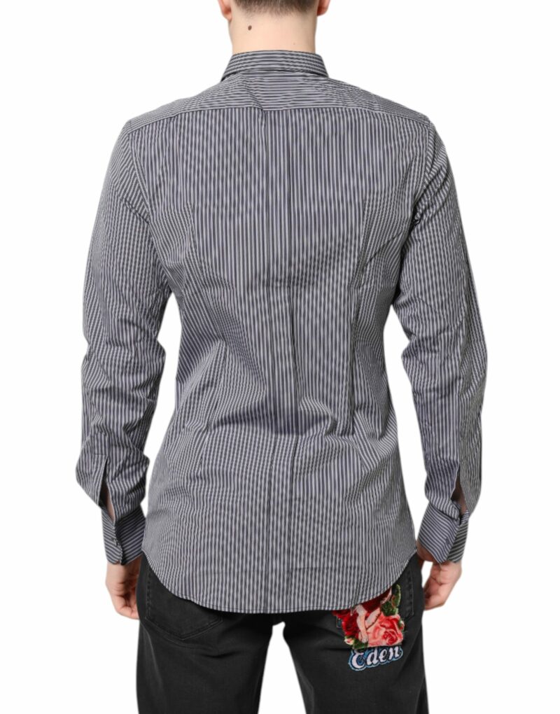 Dolce & Gabbana Black White Striped GOLD Formal Dress Shirt - Image 4