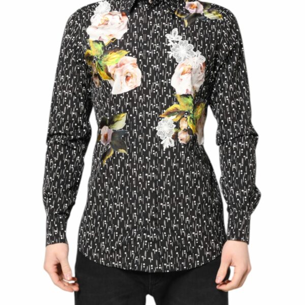 Dolce & Gabbana Black GOLD Floral Embroidery Formal Shirt