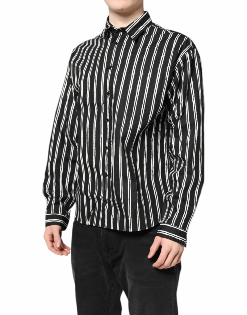 Dolce & Gabbana Black White Striped Cotton Dress Shirt - Image 3