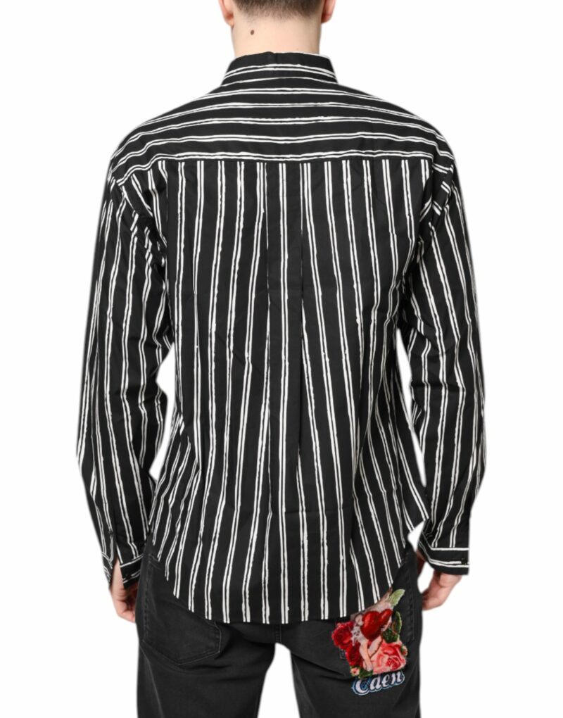 Dolce & Gabbana Black White Striped Cotton Dress Shirt - Image 4