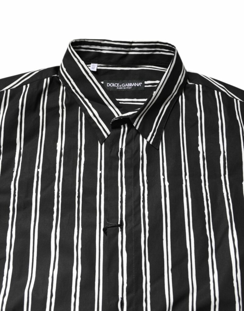 Dolce & Gabbana Black White Striped Cotton Dress Shirt - Image 5