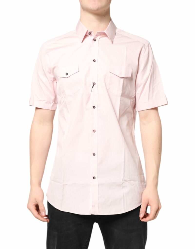 Dolce & Gabbana Pink Short Sleeves Cotton GOLD Casual Shirt - Image 2