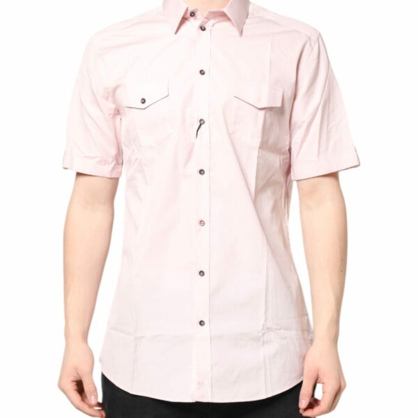 Dolce & Gabbana Pink Short Sleeves Cotton GOLD Casual Shirt