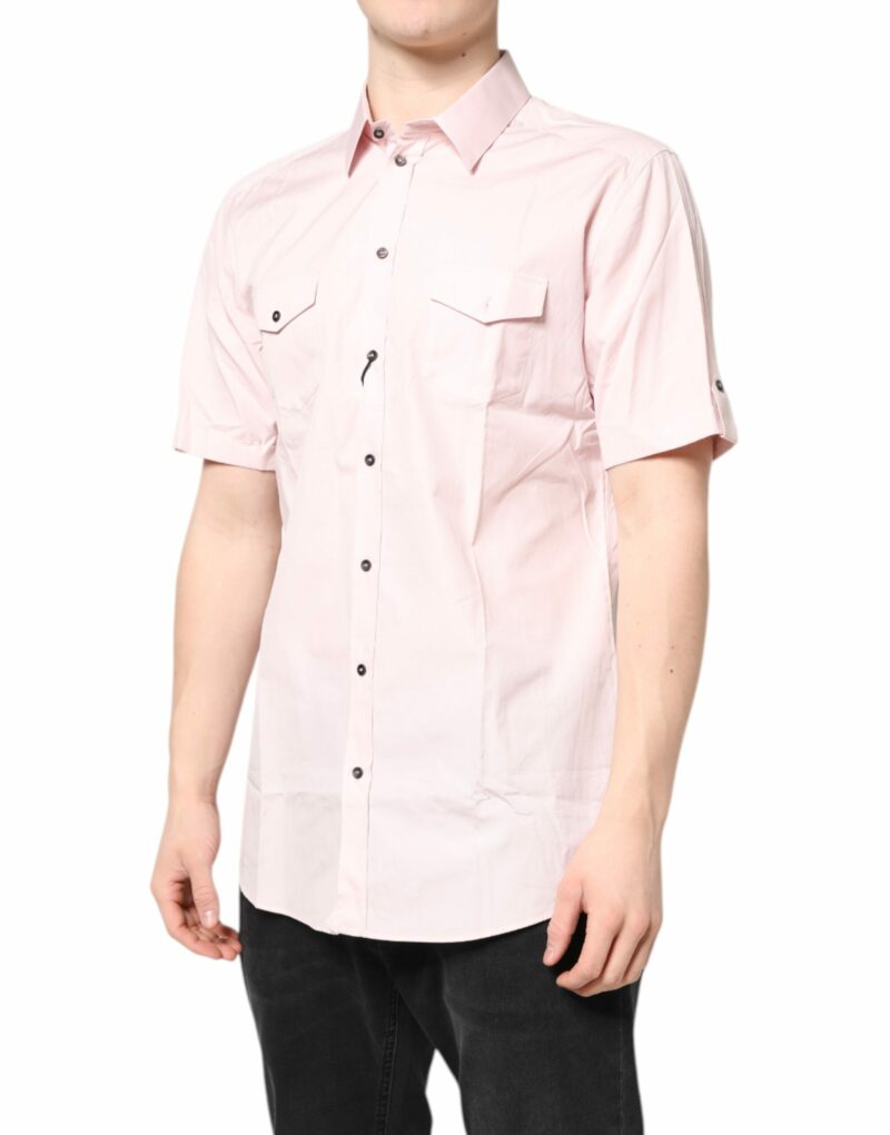 Dolce & Gabbana Pink Short Sleeves Cotton GOLD Casual Shirt - Image 3